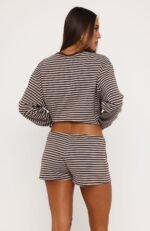 Touchdown Long Sleeve Tee Choc/Grey Marle Stripe - Image 4