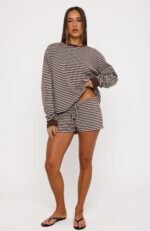 Touchdown Relaxed Shorts Choc/Grey Marle Stripe - Image 5